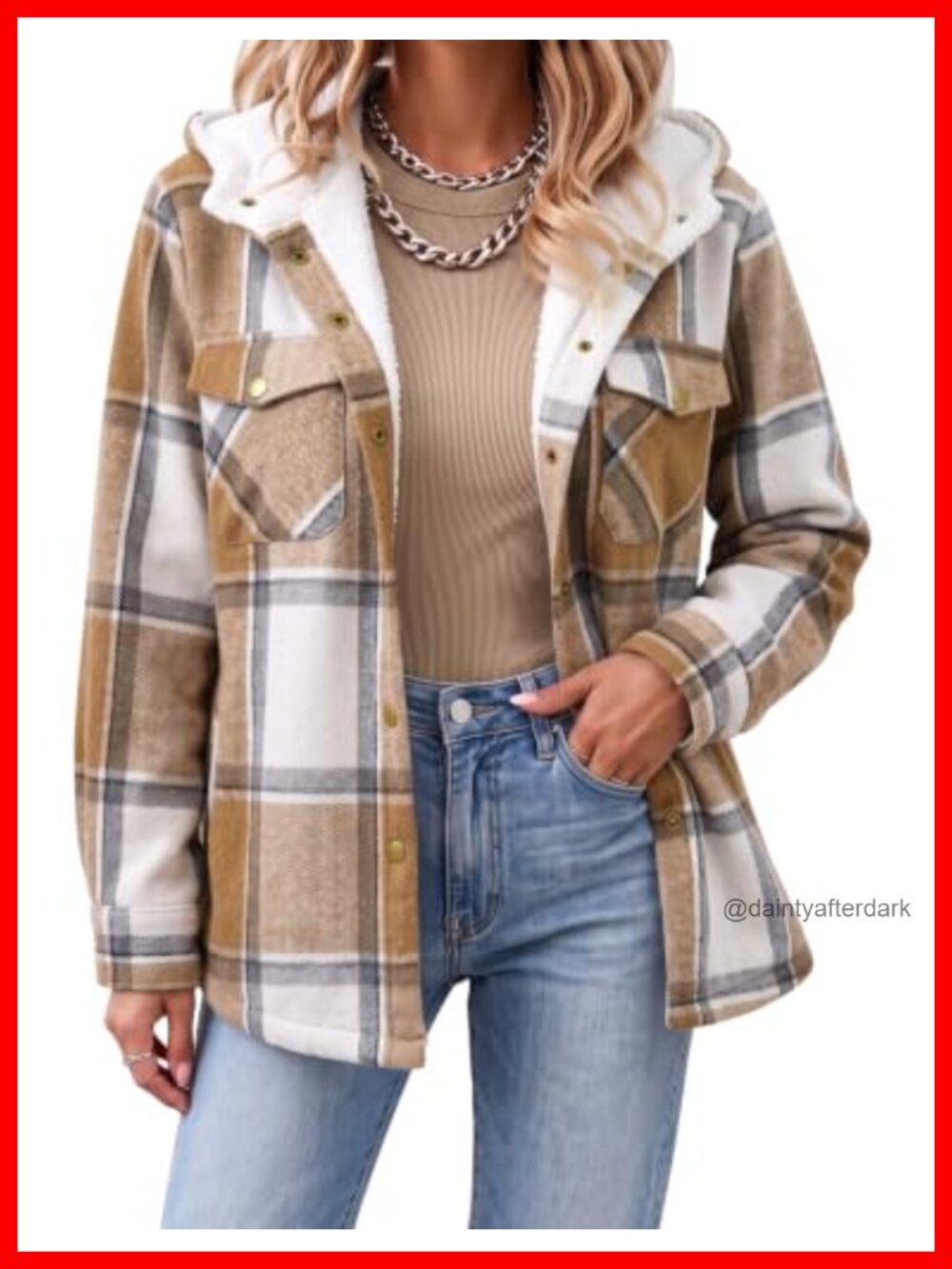 Sherpa Lined Hooded Plaid Shacket Button Down Casual Jacket